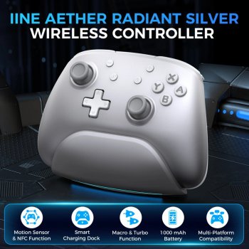 Alternative view of Radiant Silver Wireless Controller with Charging Dock for Nintendo Switch