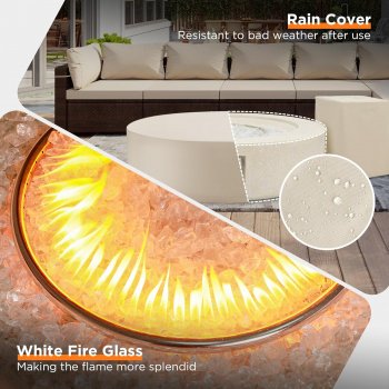 42-Inch Outdoor Propane Fire Pit, 50,000 BTU Round Concrete Gas Fire Table with Cover