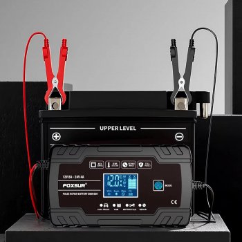 12V 8A Automatic Car Battery Charger with Digital Display - Smart Pulse Repair