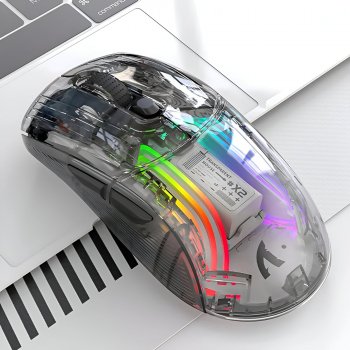 Alternative view of Transparent Wireless Gaming Mouse, Dual Mode 2.4G Bluetooth, RGB Backlit, 3D Control