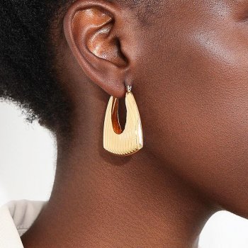 Trendy Geometric U-Shaped Metal Dangle Earrings in Gold & Silver