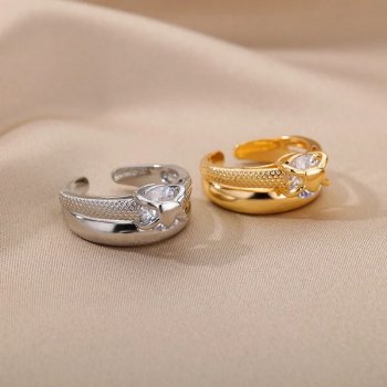 Elegant Gold-Tone Adjustable Heart Ring