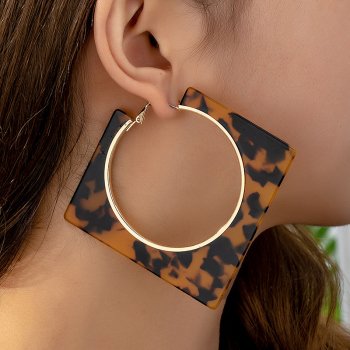 Alternative view of Trendy Acrylic Black Leopard Print Square Hoop Earrings