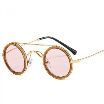 Retro Round Metal Sunglasses with Double Bridges - UV400 Protection, Candy Colors