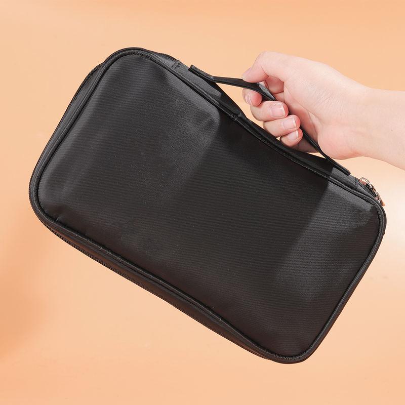High Capacity Black Canvas Makeup Brush Organizer Bag