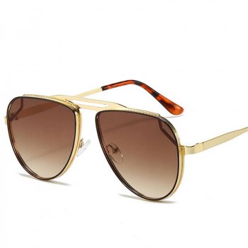Retro Metal Double Bridge Pilot Sunglasses with Gradient Mirror Lenses