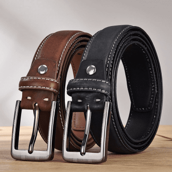 Alternative view of Genuine Leather Casual Belt for Men with Vintage Pin Buckle
