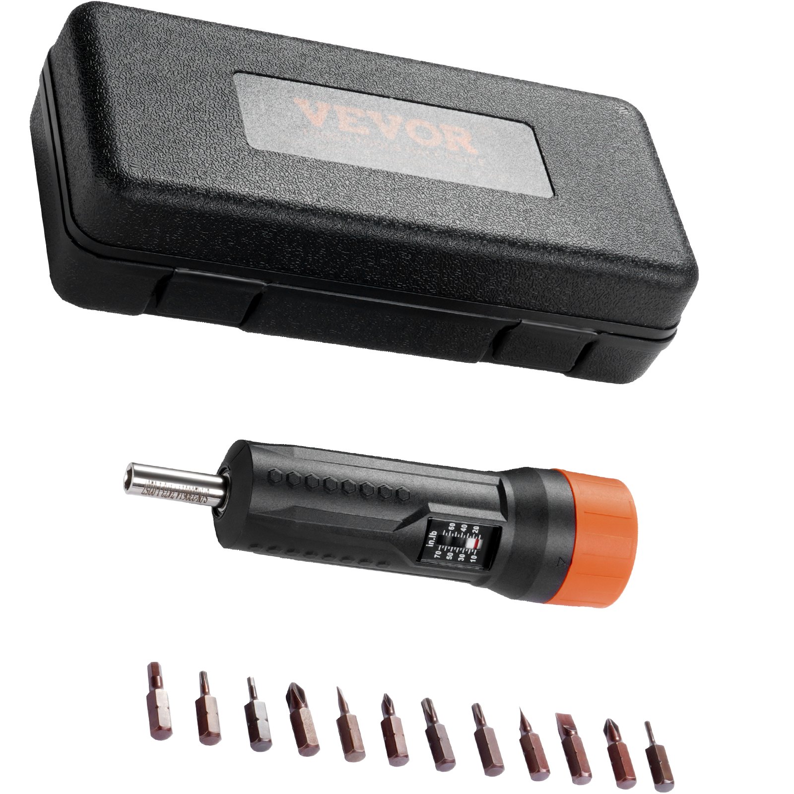 1/4" Torque Screwdriver with 10-70 in-lbs Range & Driver Bits Set