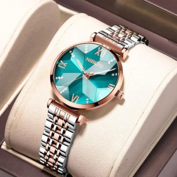 Rose Gold Watch with Diamond Accents, Waterproof Analog Wristwatch
