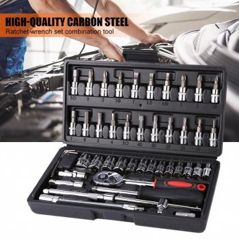 Alternative view of 46-Piece 1/4 Inch Drive Ratchet Wrench and Socket Set with Extension Bar