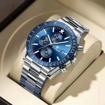 Luxury Men's Stainless Steel Chronograph Watch - Waterproof, Luminous Quartz