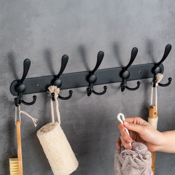 Alternative view of 5-Hook Stainless Steel Wall-Mounted Towel, Coat, and Hat Rack