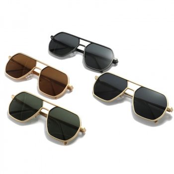 Alternative view of Retro Double Bridge Polygon Square Sunglasses