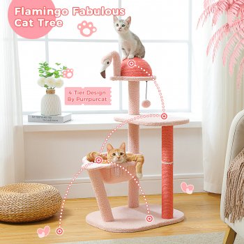 Alternative view of Multi-Level Flamingo Cat Tree with Scratching Posts, Hammock, and Perch