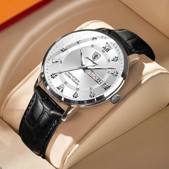 Luxury Leather Men’s Watch - Fashionable, Waterproof, Luminous Date Quartz Wristwatch