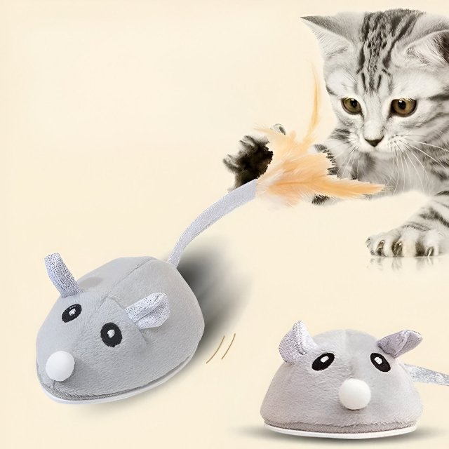 USB Rechargeable Moving Mouse Cat Toy with Feather