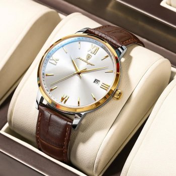 Men's Luxury Leather Quartz Watch - Sports Waterproof, Business Watch with Box