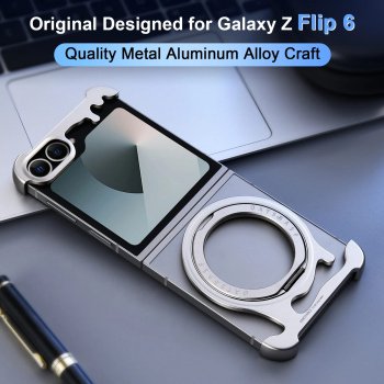 Alternative view of Metal Frameless Phone Case for Samsung Galaxy Z Flip 6 with 360° Rotatable Stand and MagSafe