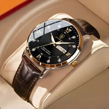 Alternative view of Luxury Leather Men’s Watch - Fashionable, Waterproof, Luminous Date Quartz Wristwatch