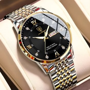 Luxury Men's Business Quartz Watch - Waterproof Stainless Steel Wristwatch with Date & Week Display