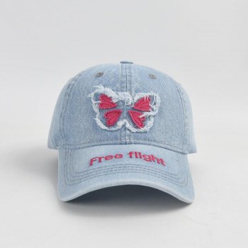 Butterfly Patchwork Denim Baseball Cap - Casual Adjustable Hat
