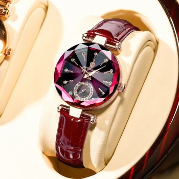 Fashion Diamond Dial Leather Women’s Quartz Watch - Luxury Waterproof Gift