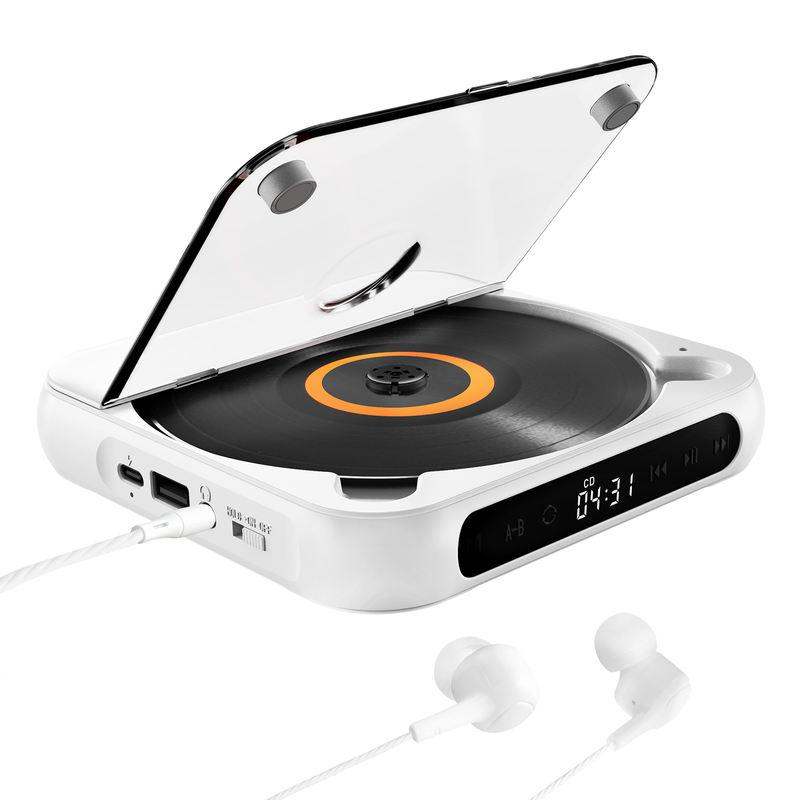 Portable CD Player with Bluetooth, LED Screen, Wall Mount, and FM Radio