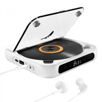 Portable CD Player with Bluetooth, LED Screen, Wall Mount, and FM Radio