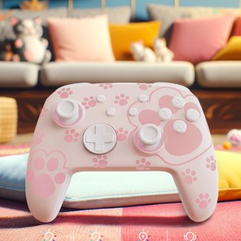 Alternative view of Pink Cat Paw LED Nintendo Switch Pro Controller - Wireless, Turbo, 7 Colors
