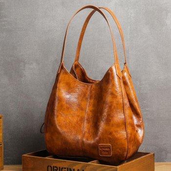 Large Capacity Vintage Hobo Shoulder Bag - Soft PU Leather Casual Tote