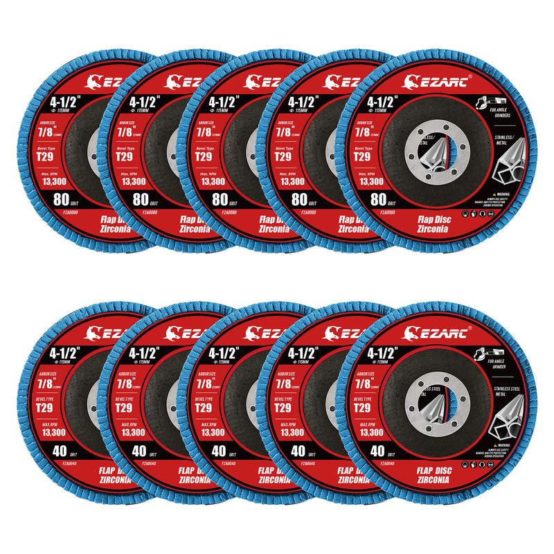 5PCS 4-1/2 Inch Flap Discs Set 40/80 Grit Zirconia Grinding Wheels