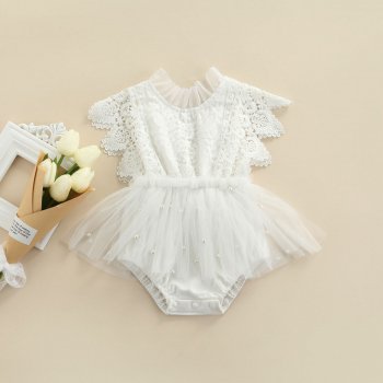 Alternative view of Baby Girl Lace Romper - Hollow Out Mesh Bodysuit with Fly Sleeves