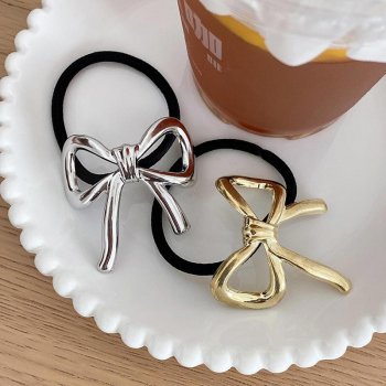 Geometric Alloy Metal Bow Elastic Hair Band – Minimalist Hair Tie Bracelet for Women