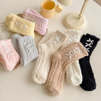 Women's Coral Fleece Bowknot Socks