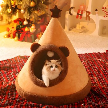 Alternative view of Cozy Cartoon Cat Bed - Washable Deep Sleep Tent for Small and Medium Pets
