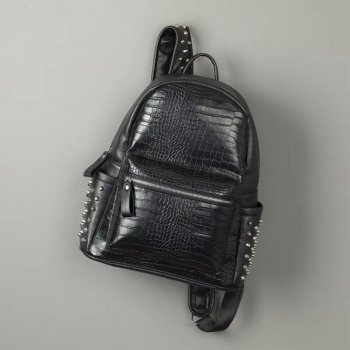 Stylish Unisex PU Leather Alligator-Texture Laptop Backpack with Large Capacity