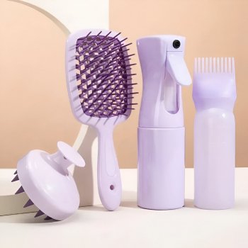 Alternative view of 4Pcs Silicone Scalp Massage & Hair Detangling Comb Set for Salon & Home Use