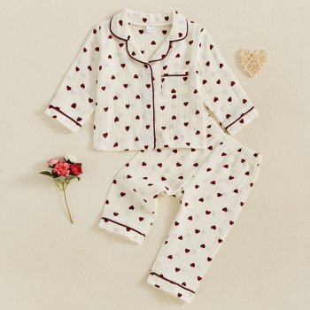 Alternative view of Girls Valentine's Day Pajama Set - Heart Print Long Sleeves Shirt & Elastic Pants