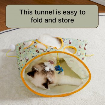 Interactive Cat Tunnel Toy with Teaser Stick & Rattling Paper