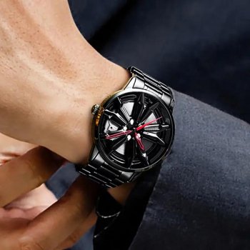 Luxury Sport Watch for Men – Waterproof Car Rim Design Quartz Wristwatch