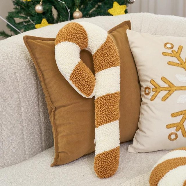 Festive Embroidered Christmas Candy Cane Pillow