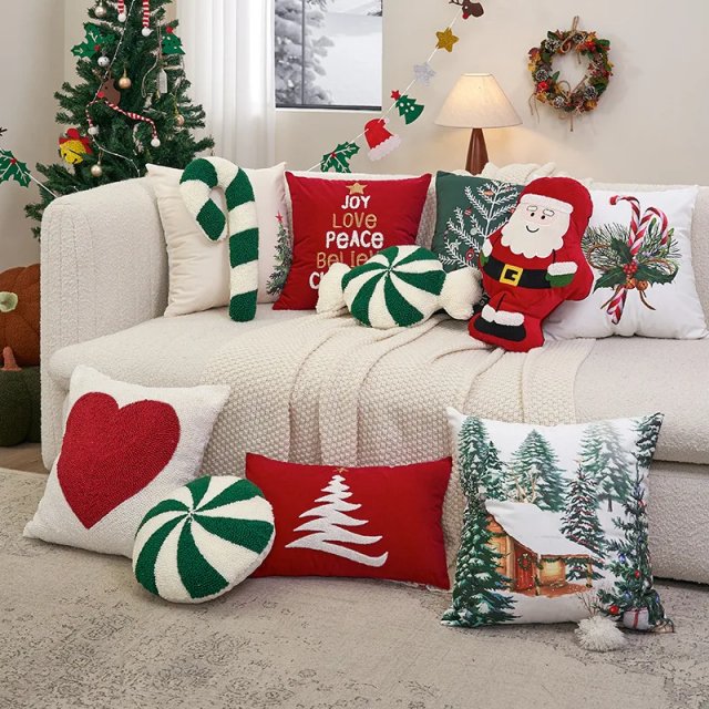 Festive Embroidered Christmas Candy Cane Pillow - Image 5