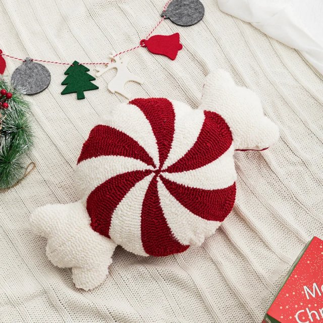 Festive Embroidered Christmas Candy Cane Pillow - Image 6