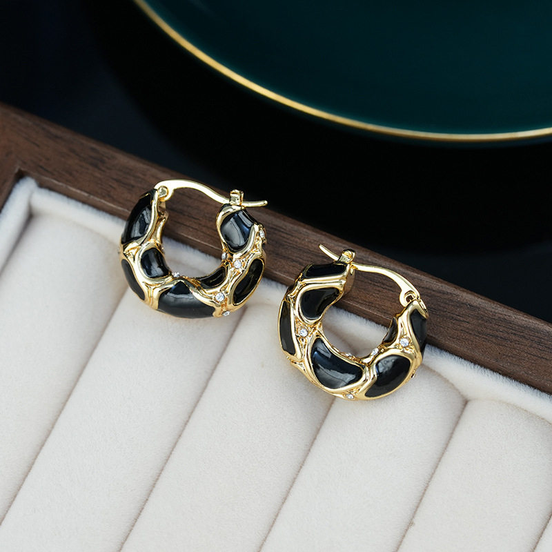 Vintage Enamel Color Gold Plated Hoop Earrings