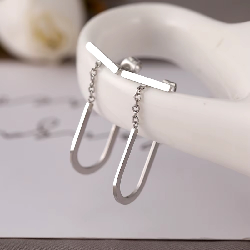 Stainless Steel Gothic U-Shaped Tassel Geometric Earrings - Image 3