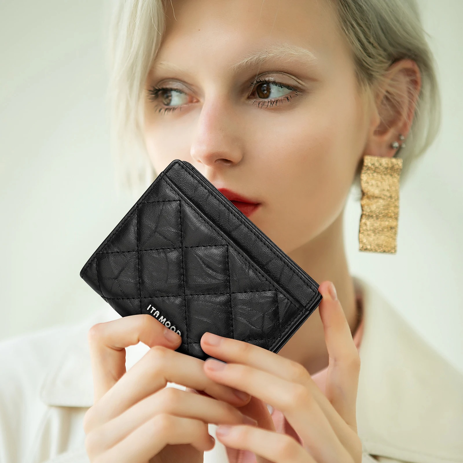 Genuine Leather Anti-Demagnetization Compact Wallet for Women