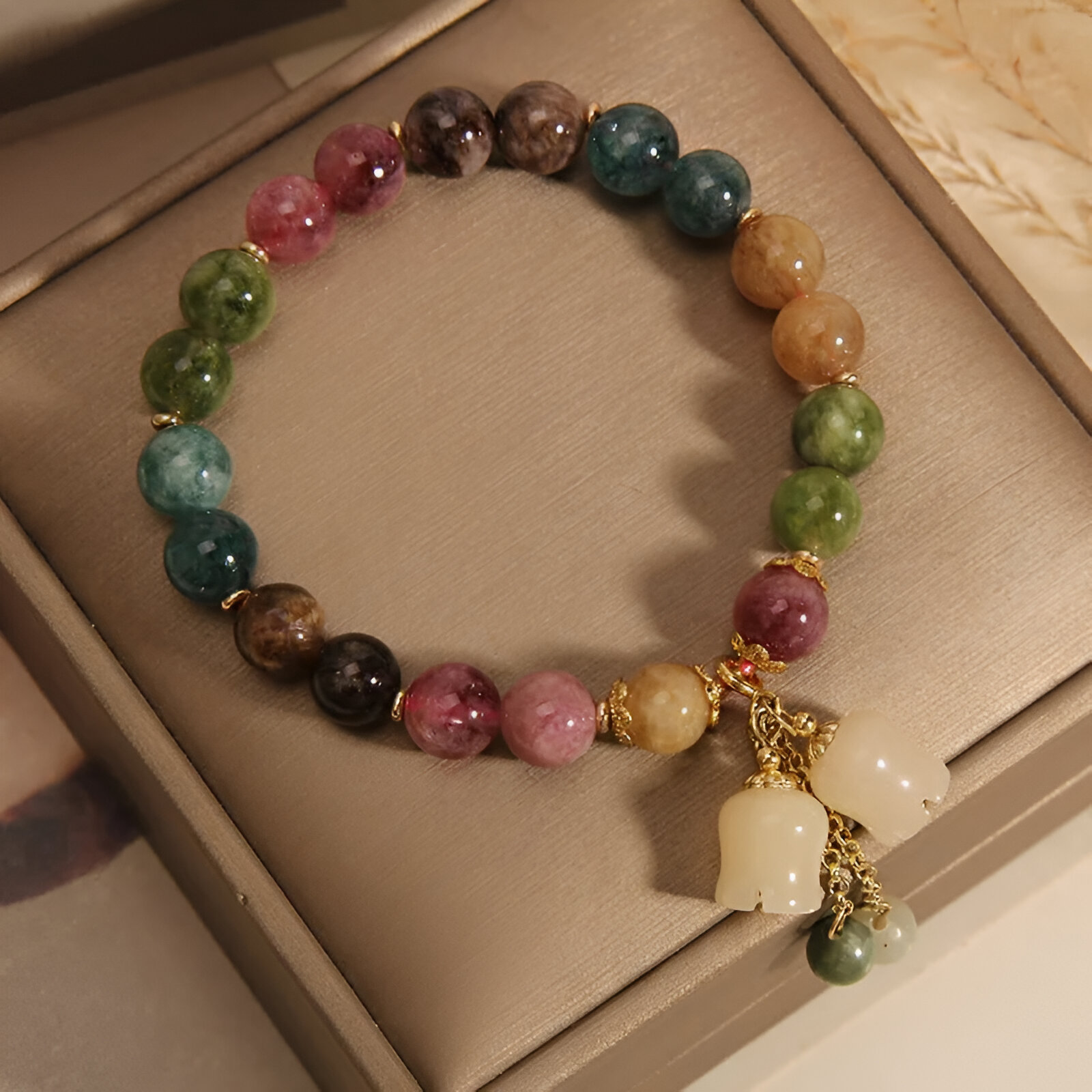 Elegant Lily of the Valley Natural Stone Bracelet with Flower Pendant - Image 3