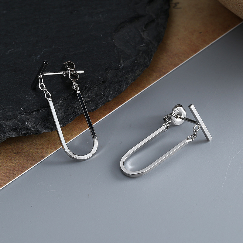 Stainless Steel Gothic U-Shaped Tassel Geometric Earrings - Image 5