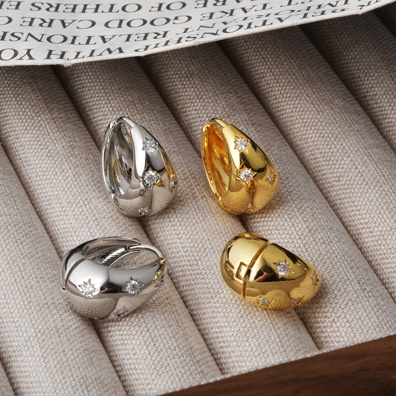 Stainless Steel Star Zircon Hoop Earrings