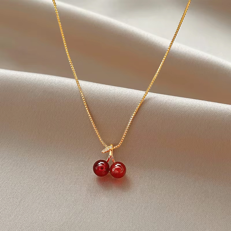 Stainless Steel Cherry Pendant Necklace